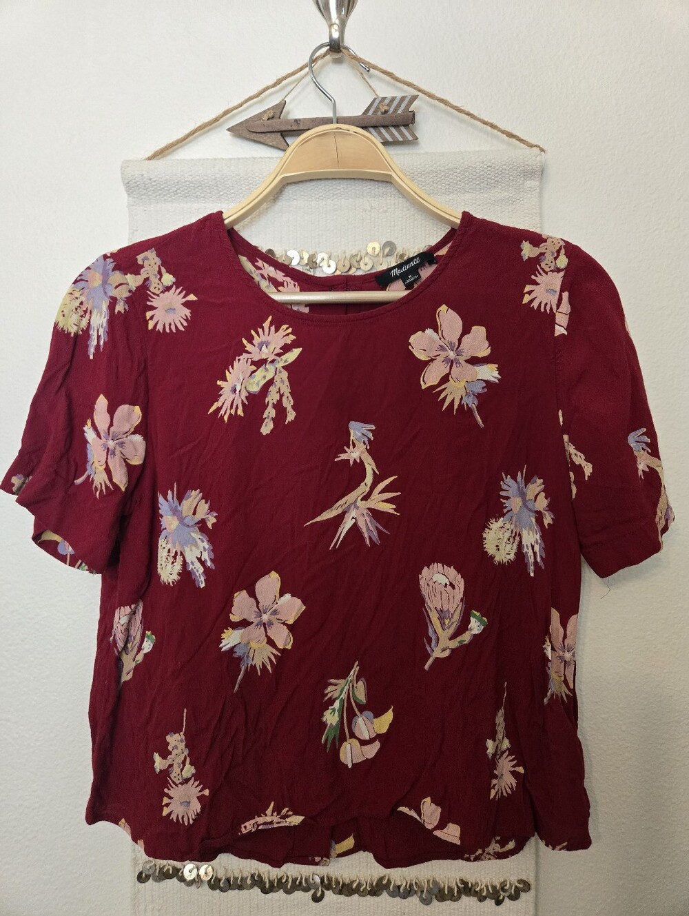 EUC Madewell Top Blouse Bird Of Paradise Floral Size S M Button Back